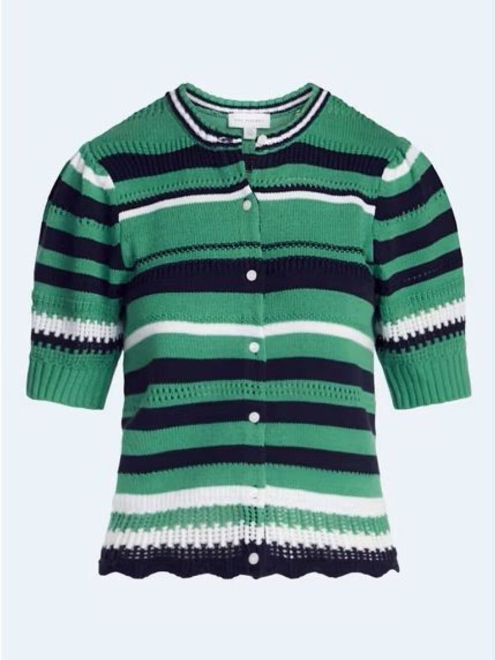 Free Assembly Women's Textured Stripe Cardigan Sweater with Short Puff Sleeves